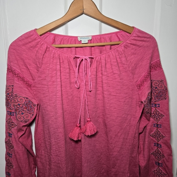 Sundance Women's Embroidered Puff Sleeve Blouse Size S Hippie Bohemian Pink - Picture 3 of 12